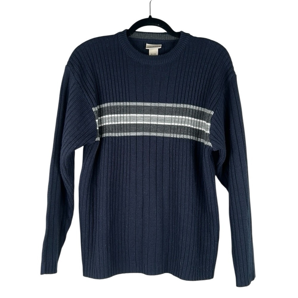 Arizona Blue Knit Ribbed Gray & White Striped Crew Neck Winter Sweater Size XL